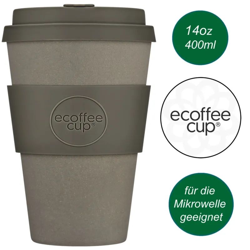 KI-generiertes Bild Ecoffee Cup 400ml Molto Grigo Grau Braun PLA Coffee to Go Becher Wiederverwendbar