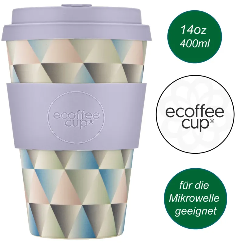 KI-generiertes Bild Ecoffee Cup 400ml Magnificent Grau Blau PLA Coffee to Go Becher Wiederverwendbar