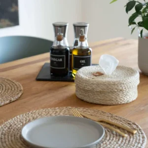 Kosmetiktuchspender rund geflochten aus Jute mit Deckel und Entnahmeöffnung - Decorasian.eu