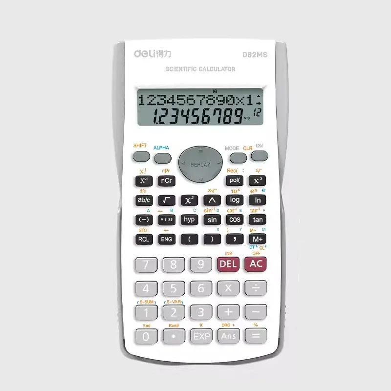 DELI D82MS Scientific Calculator - 240 Functions with 2-Line Display Grey White