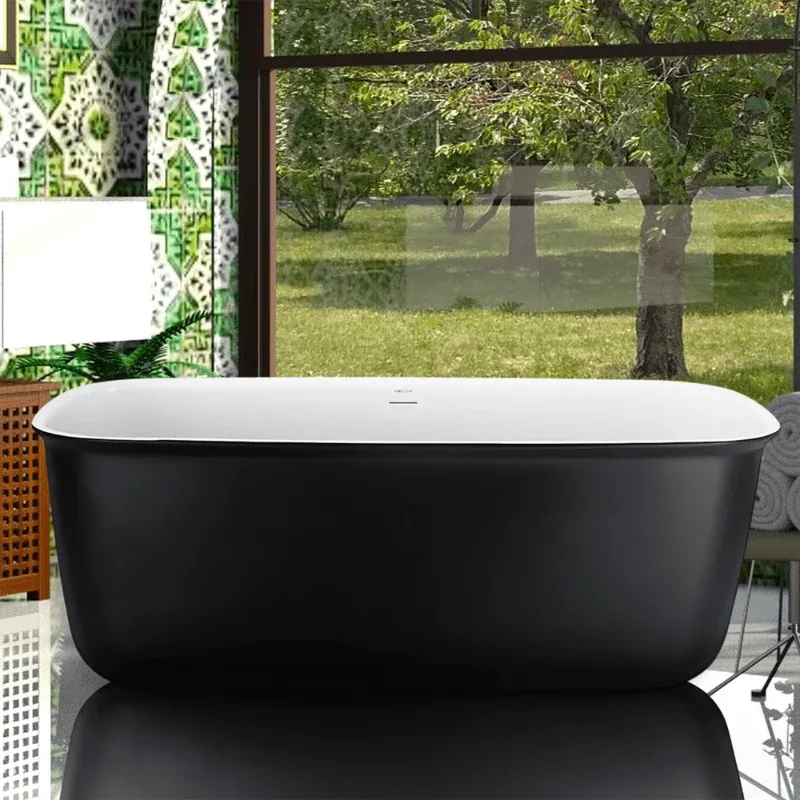 Mokleba 63" Acrylic Flatbottom Bathtub with Roll Top Freestanding Soaking Tub