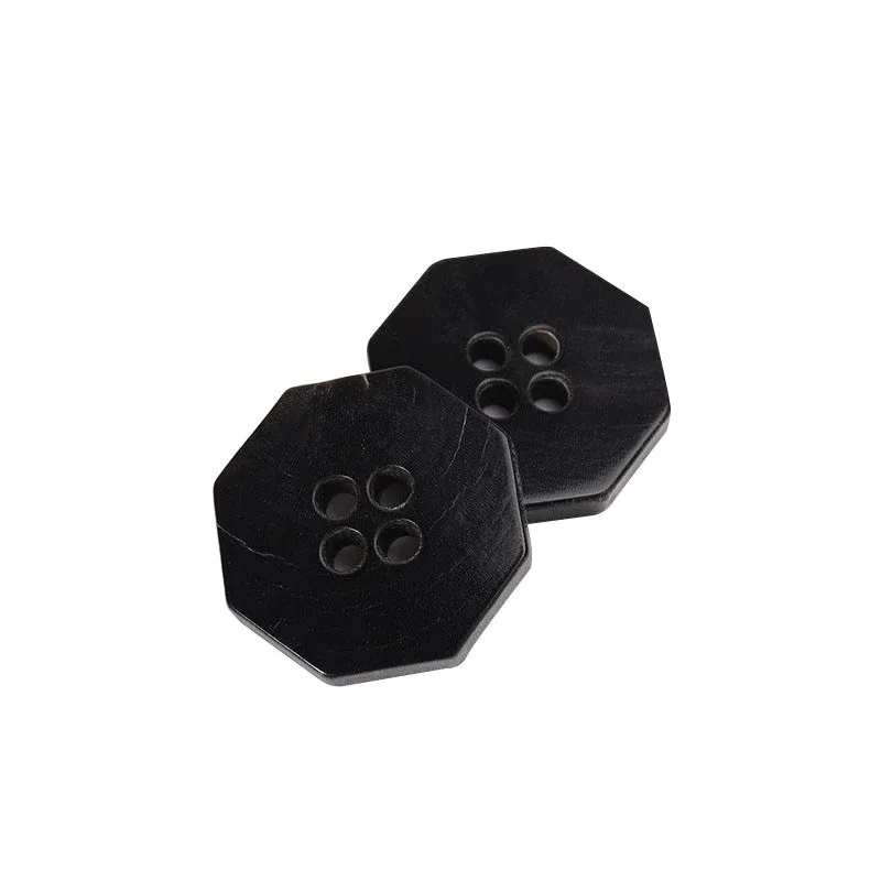 20mm Octagonal Four-Hole Black Horn Buttons 12PCS
