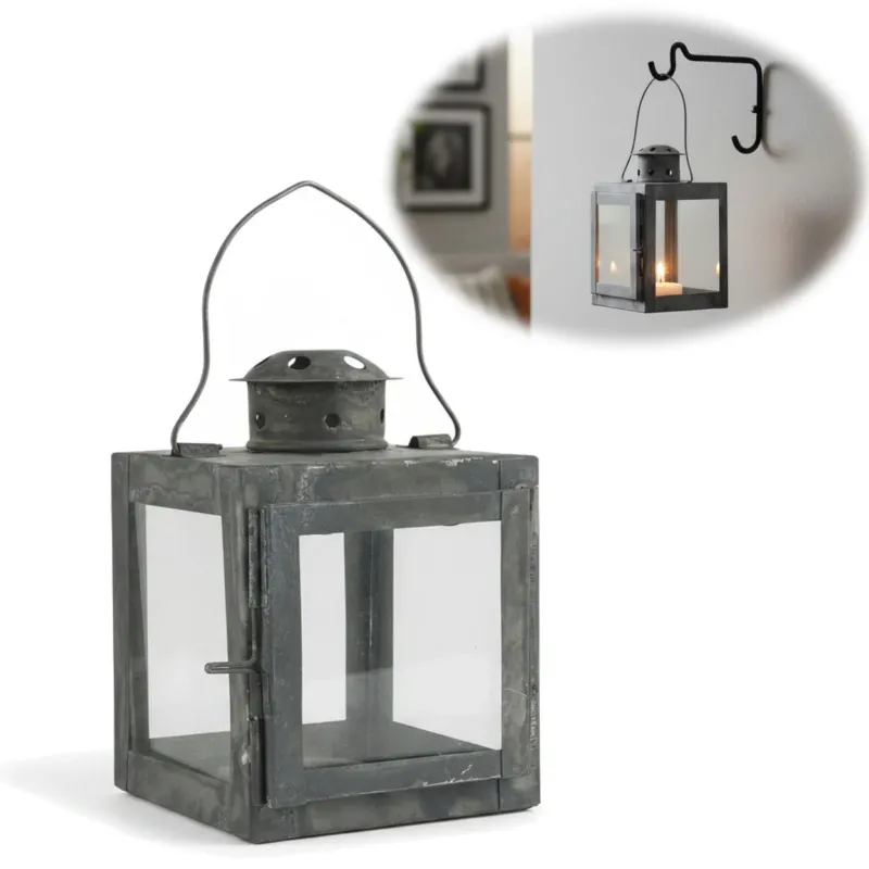 KI-generiertes Bild IB Laursen Vintage Laterne Windlicht 15cm Metall Grau Teelicht Stumpenkerze