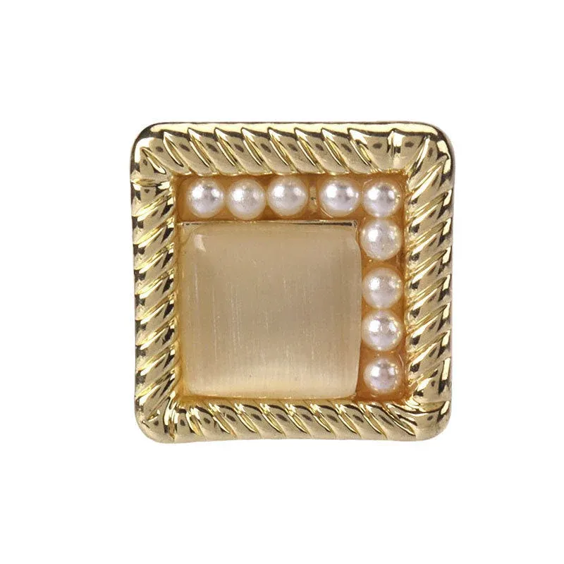 18mm Golden Square Metal Pearl Button 4pcs