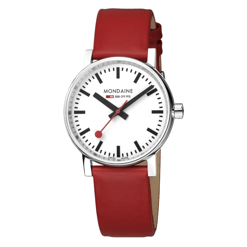 Mondaine EVO2 Quarz Herrenuhr aus Rotes Lederband, 35 MM - MSE.35110.LCV