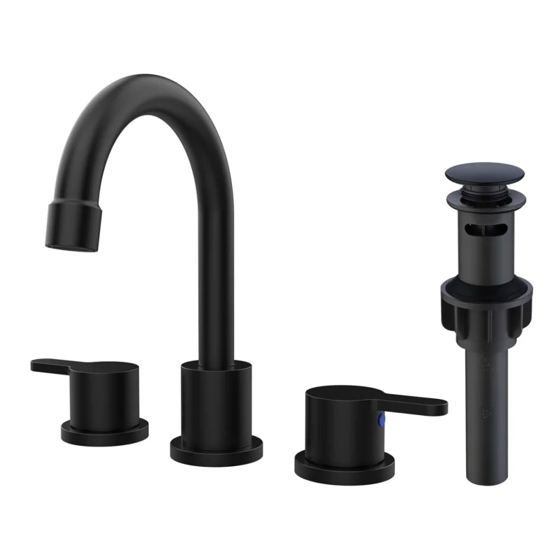 Matte Black 8 Inch Widespread Bathroom Sink Faucet with Pop Up Drain Assembly