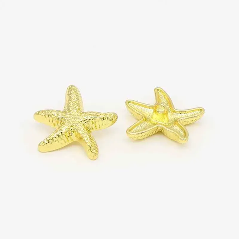 Gold Alloy Starfish-Shaped Metal Shank Buttons 30 Pack 18mm,20mm,23mm Gold