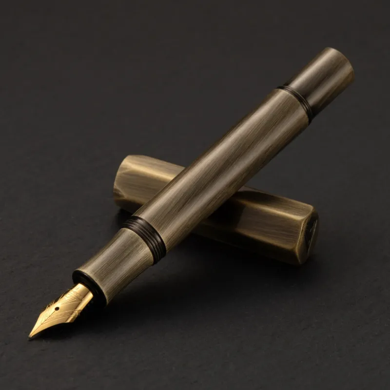 Vintage Full Metal Fountain Pen, Solid Brass Body with Stainless Steel Nib Antique Bronze