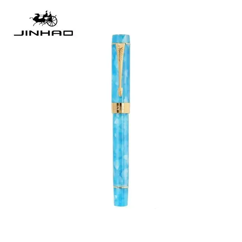 Jinhao Century 100 Fountain Pen – 18K Gold-Plated #35 Nib | Sky Blue Acrylic Barrel | Piston Converter Included | 2.6mm Cartridge Compatible Gold