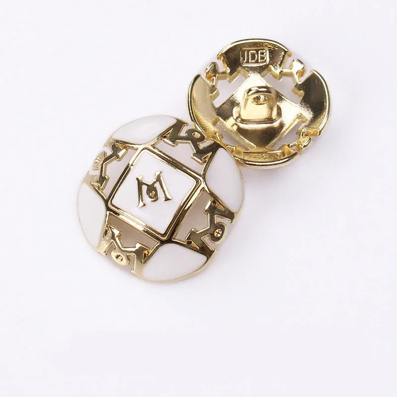 Letter M Black & White Enamel Metal Shank Buttons – 20Pcs Gold White