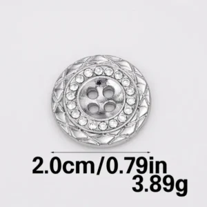32L (20mm) Round 4-Hole Rhinestone Zinc Alloy Buttons – 10 Piece Silver