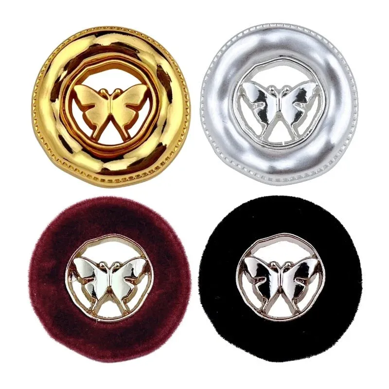 18/23mm Hollow Rolled Edge Butterfly Flocked Metal Button 12pcs