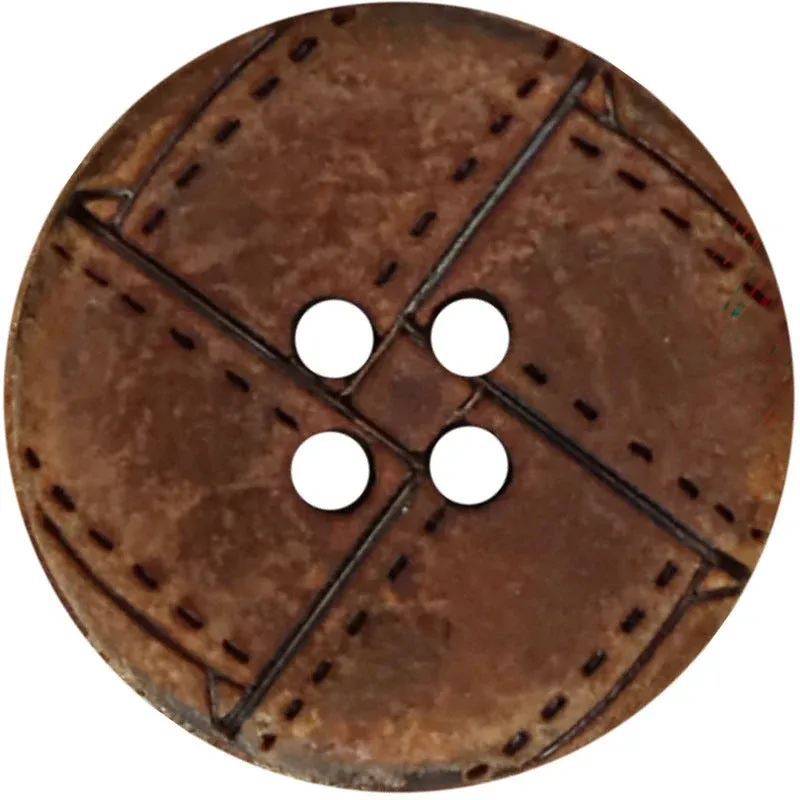 Geometric Engraved Red-Scorched Round Natural Horn Buttons 4-Hole | Pack of 20