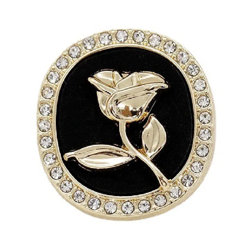 18/23mm Round Rhinestone Rose Metal Shank Buttons 10pcs Black