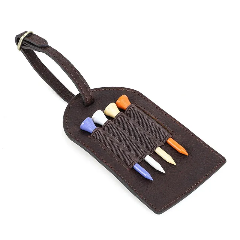 Leather Golf Ball Tee Holder – Coffee Brown Belt Clip Waist Tag Pouch Holds 4 Tees