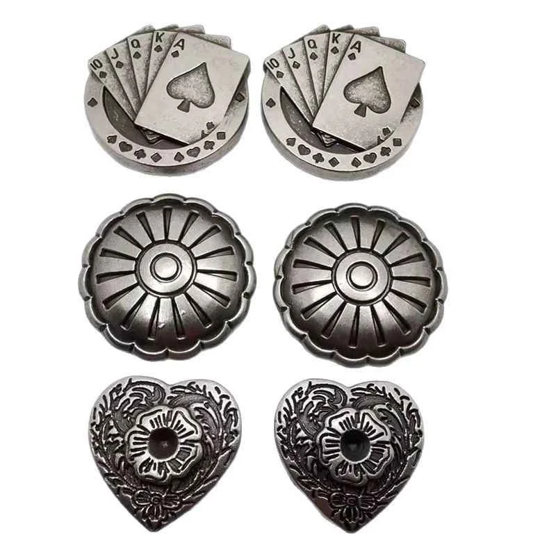 Vintage Silver Alloy Heart Poker Studs Rivets for Jeans 30 Pack
