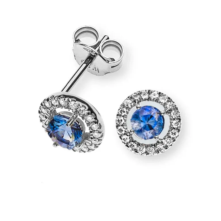 Ohrringe Weissgold 750 mit 2 Saphiren 0.42ct und Brillanten 0.10ct