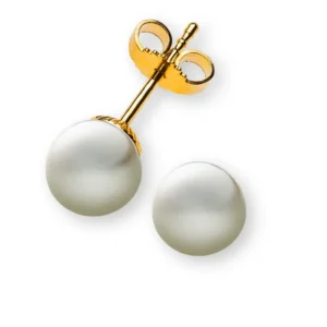 Perlohrringe Gelbgold 750 mit weisser Rundperle ca. 7.0-7.5mm
