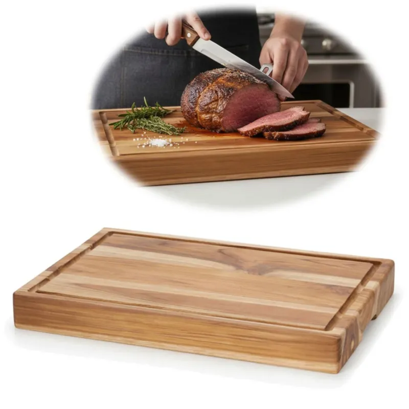 KI-generiertes Bild Profi Holz Schneidebrett Teak 40cm XL Teakholz Küchenbrett Tranchierbrett