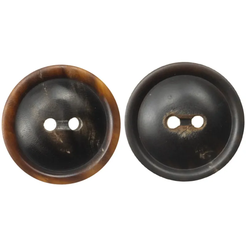 Black Horn Buttons Two Holes for Retro Jackets and Coats - 10pcs
