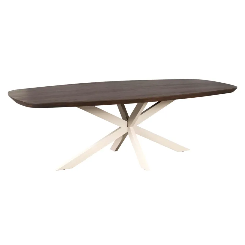 Esszimmertisch - Ovale Form, Braunes Mangoholz, Sandfarbenes Metallgestell, 200 cm – Madison | Starfurn
