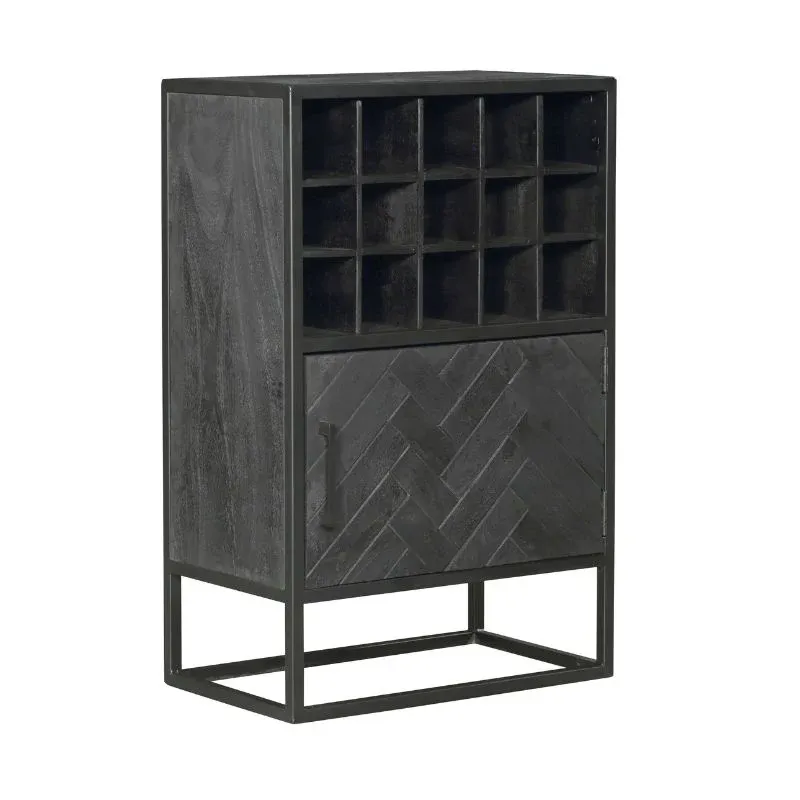 Weinschrank - Mangoholz Schwarz, Fischgrätmuster, 15 Fächer, 55 cm – New York | Starfurn