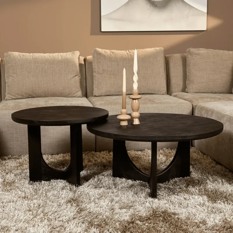 Couchtisch – Mangoholz Tischplatte, Massivholzgestell, Runde Form – Guus | Starfurn