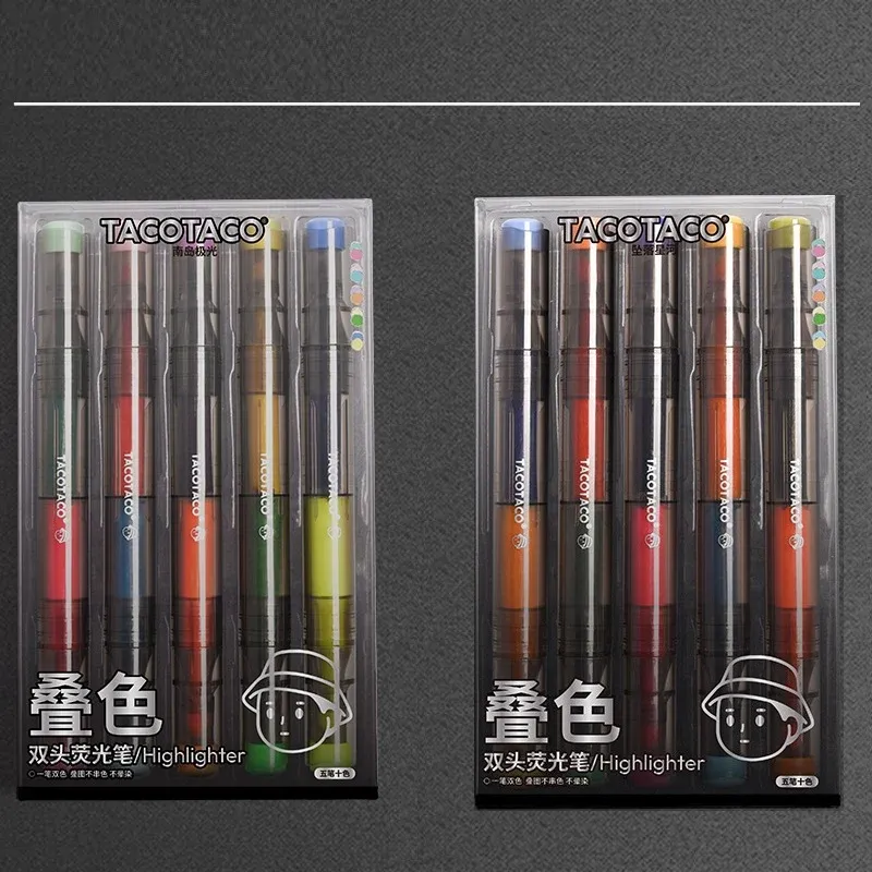 TACOTACO Dual-Tip Layering Highlighter Set – 10-Pen Collection | Overlapping Colour Blending for Journaling, Study Notes & Hand Lettering
