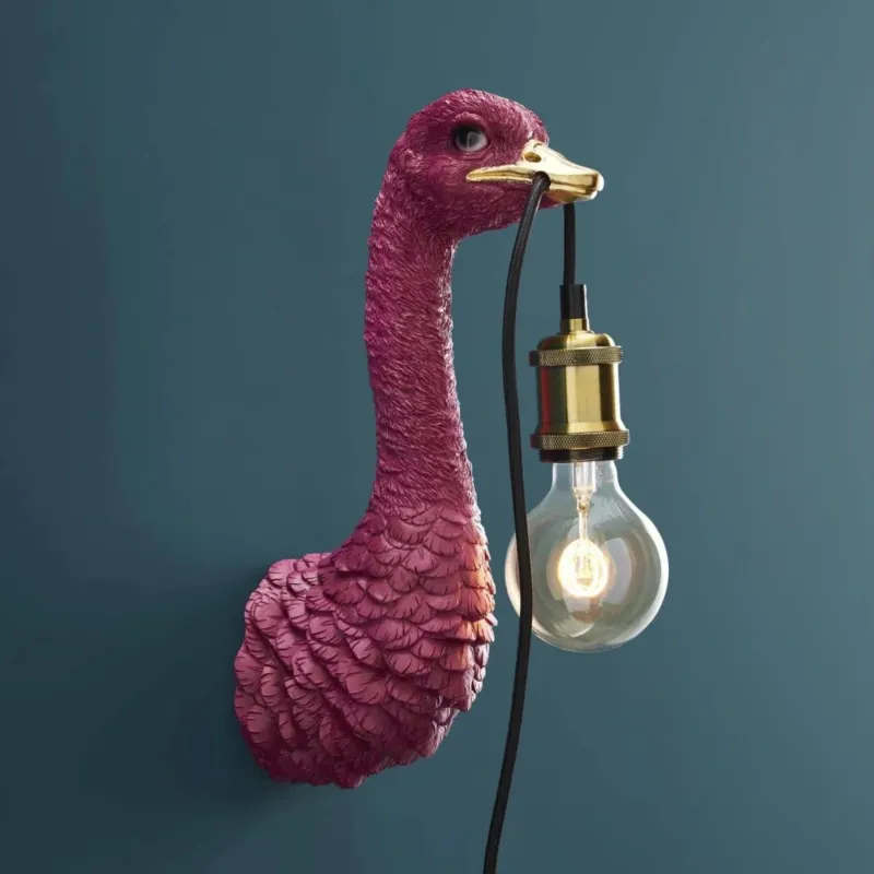 Pink Wall Ostrich Baby Lamp Franz Josef, Gold & Magenta
