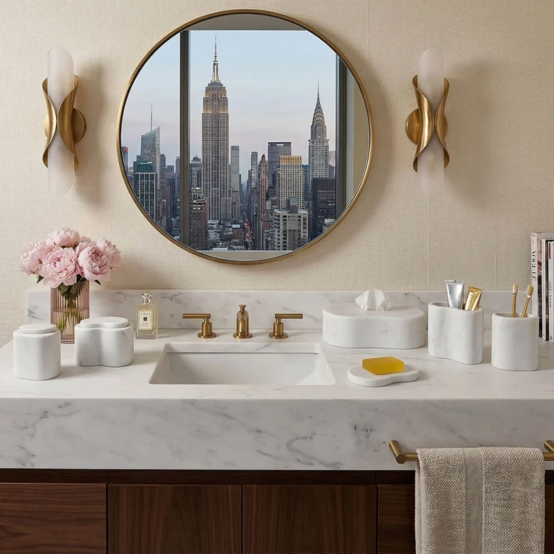 White Natural Marble 6-Piece Bath Accessories Set