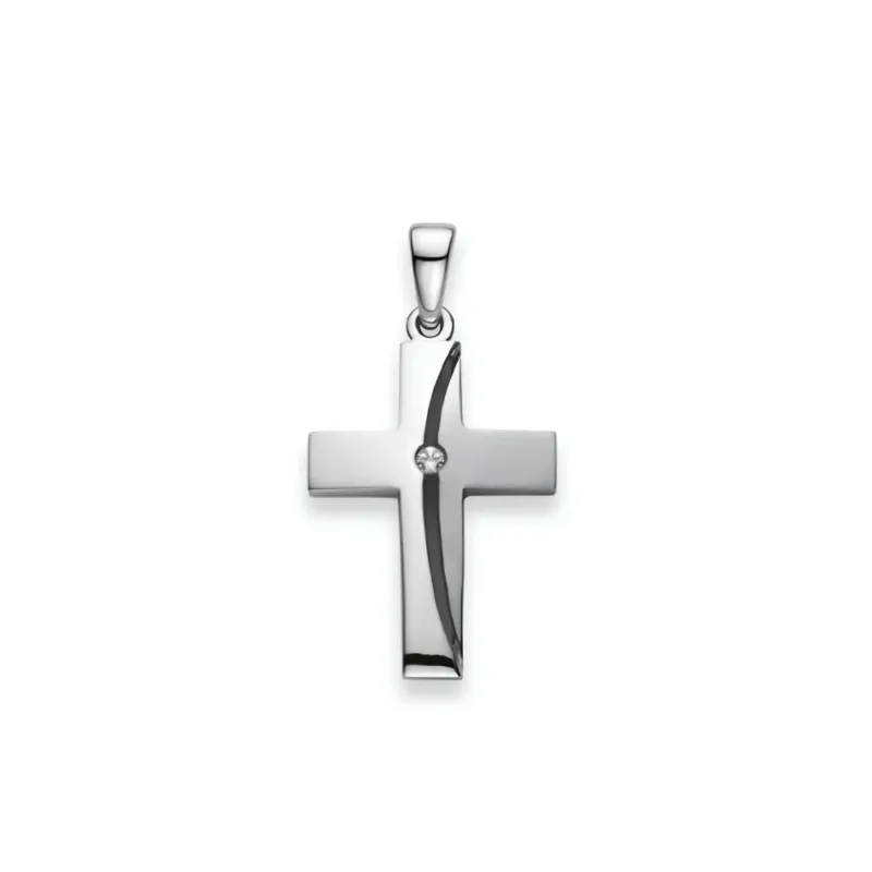 Kreuz Anhänger 925 Silber Zirkonia Rhodiniert 21x15 mm - 6258.03083/0001