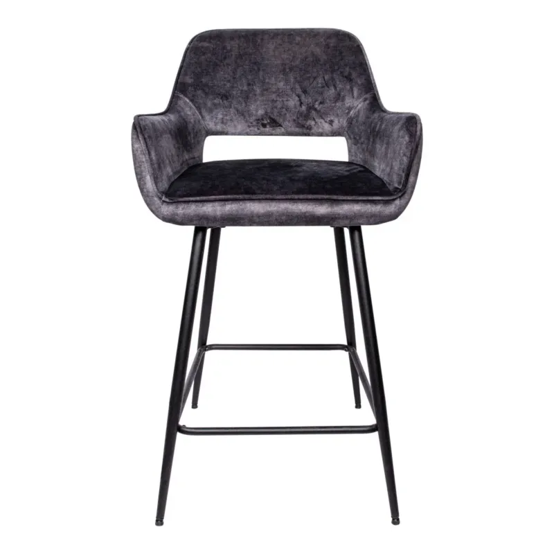 Barstuhl - Fallon Velvet Niedrig (60 x 54 x 95 cm) Anthrazit von PTMD - Esszett Luxury | Stilvolles Wohnen mit Charakter