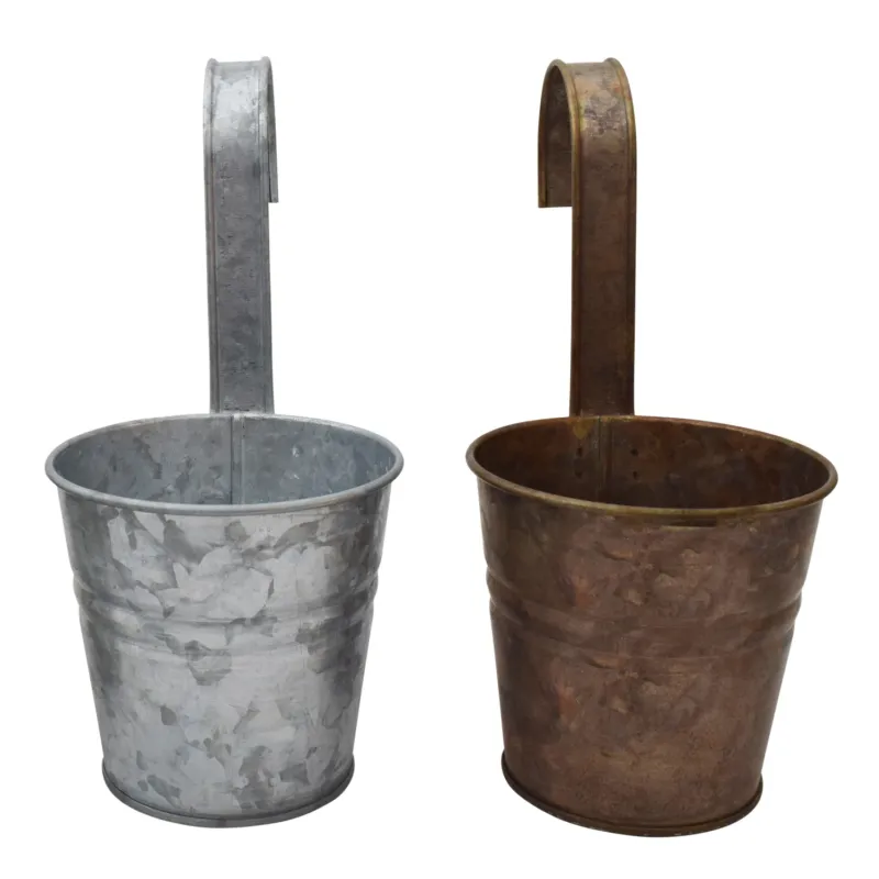 2er Set Vintage Pflanztopf Silber Kupfer Metall 26 cm