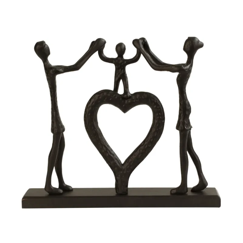 Deko Skulptur Familie Holz Metall Schwarz 38 cm modern Dekofigur Tischdeko Dekoskulptur