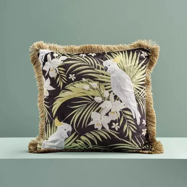 Design Cushion with Fringes Cockatoo - |VESIMI Design| Luxury Bathrooms and Home Decor