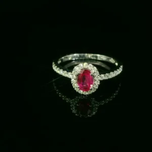Exklusiver Weissgoldring 18K mit Rubin & 33 Diamanten – Ringgroesse 55, sofort lieferbar - EKC3/56/10.20