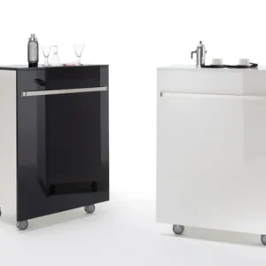 Office Bar auf Rollen weiß, mobile Coffe Bar Hochglanz lackiert