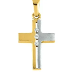 Kreuz-Anhänger 18 K Bicolor-Gold mit Zirkonia - 1558.03515/0001