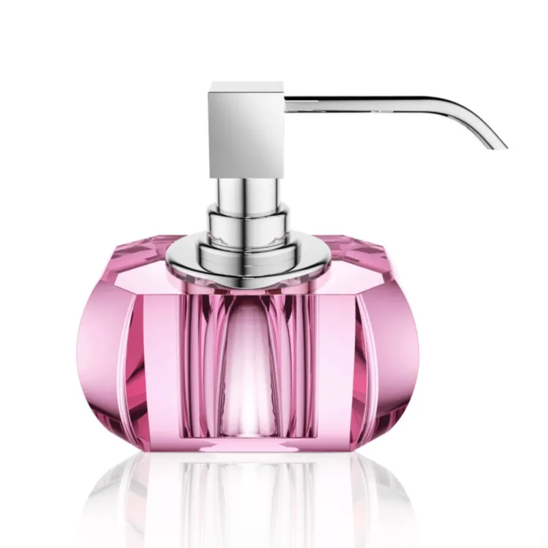 Luxury Glass Liquid Soap Dispenser in Chrome | Pink - |VESIMI Design|