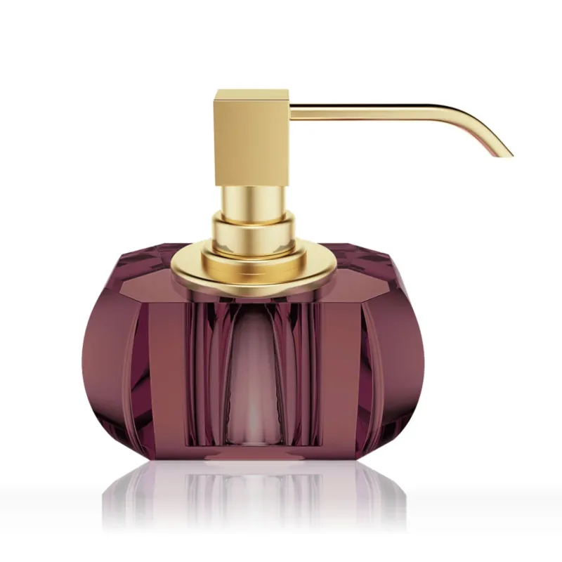 Luxury Matt Gold Crystal Liquid Soap Glass Dispenser | Rich Burgundy - |VESIMI Design|