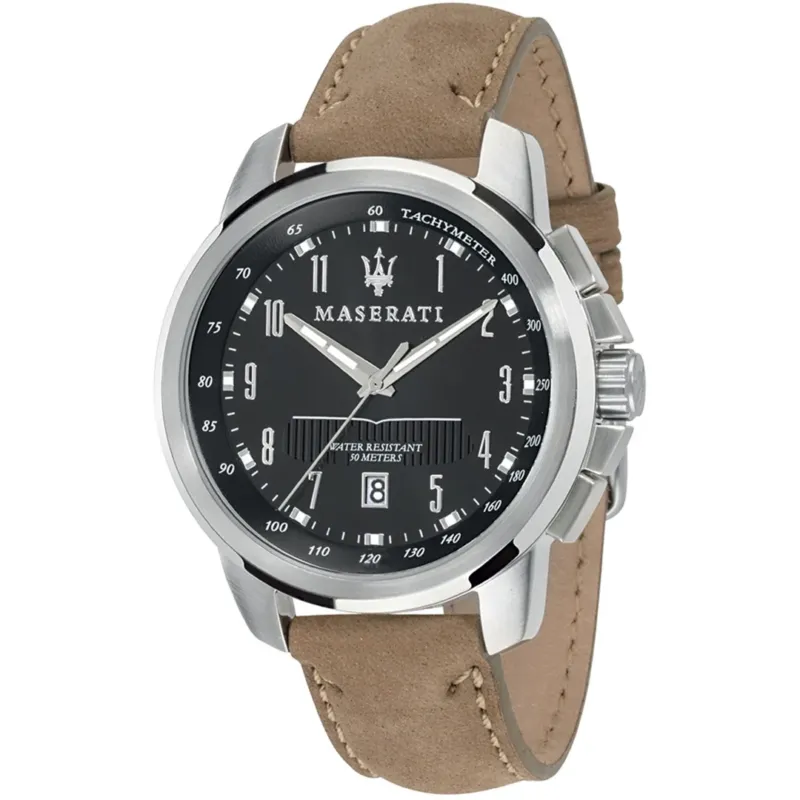 Maserati Successo Date Schwarz Leder Quarz