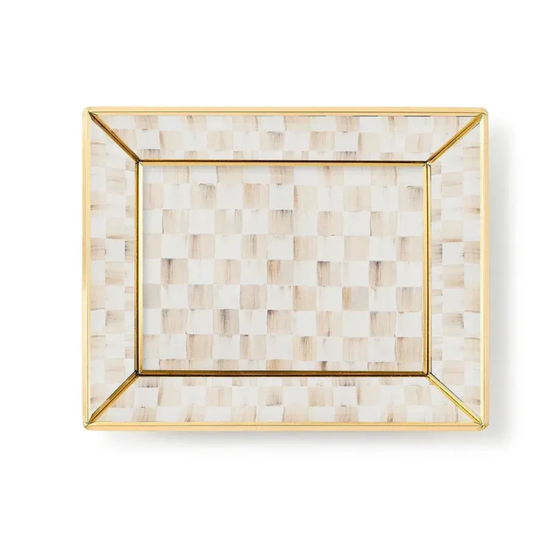 Mocha Check Small Glass Vanity Tray