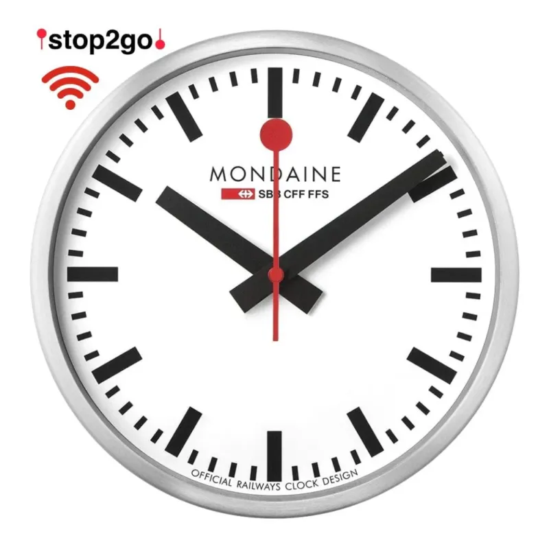 Mondaine Stop2Go WiFi Wanduhr 25 cm Weiss MSM.25S11.1