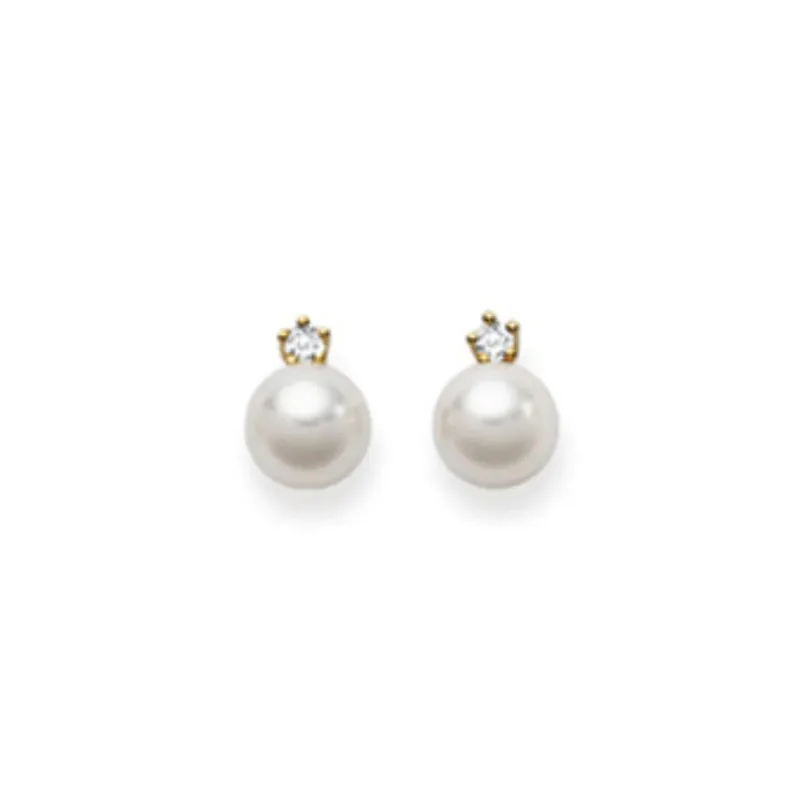 Ohrstecker in 18 Karat Gelbgold, Akoya Perle 7-7.5 mm, Diamant