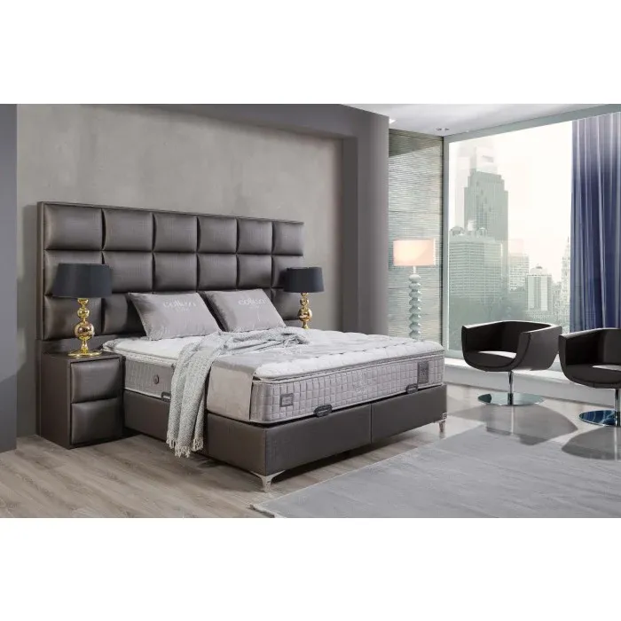 Gepolstertes Bett mit Matratze und Kopfteil, Bett anthrazit mit Kopfteil, Breite 180 cm