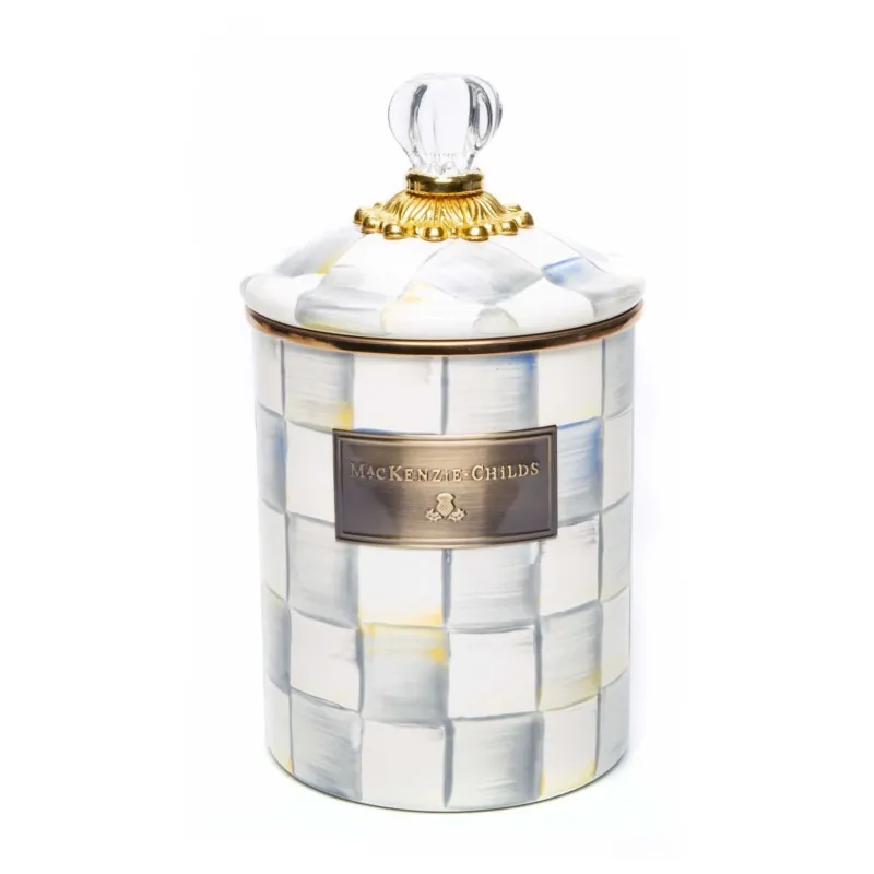 Sterling Check Enamel Canister Medium by Mackenzie Childs - |VESIMI Design|