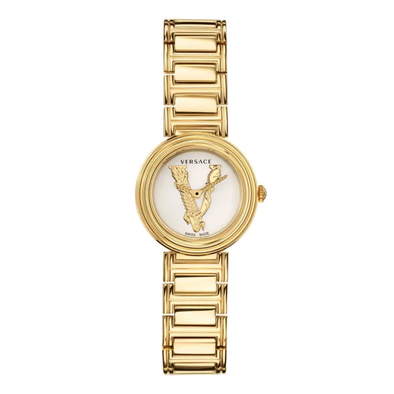 Versace Damen Uhr Gold Weiss Leder Virtus Mini Elegant