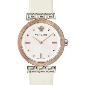 Versace Damen Uhr Weiss Gold Leder Greca Elegant Luxus