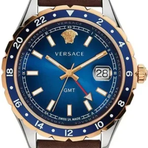 Versace Hellenyium GMT Herren Uhr Blau Braun Leder – V11080017