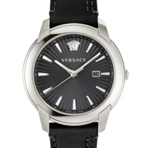 Versace V-Urban Schwarz Silber Herrenuhr aus Lederarmband - VELQ00119
